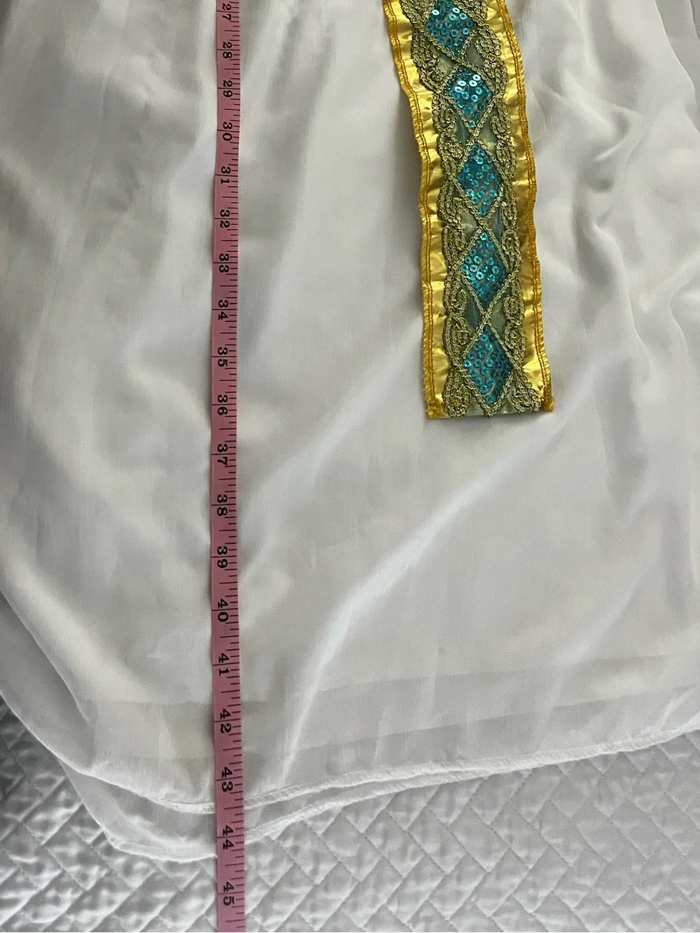 White and Gold Cleopatra Costume Dress with Teal Accents and Crown